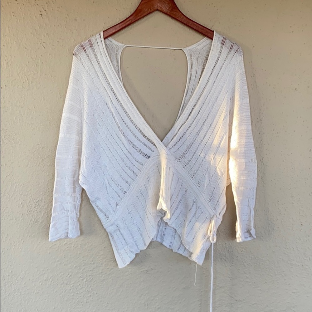 Kate O’Connor deep V white sheer sweater top